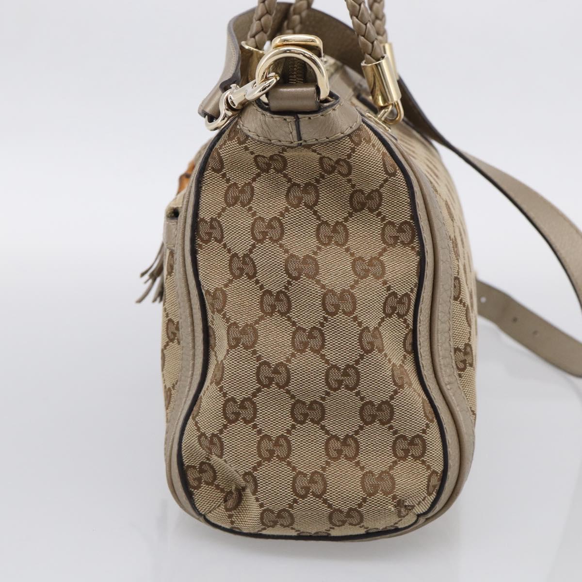 GUCCI GG Canvas Bamboo Hand Bag 2way Beige Gold 282300 Auth 211513V