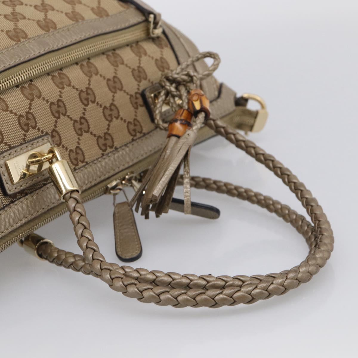 GUCCI GG Canvas Bamboo Hand Bag 2way Beige Gold 282300 Auth 211513V