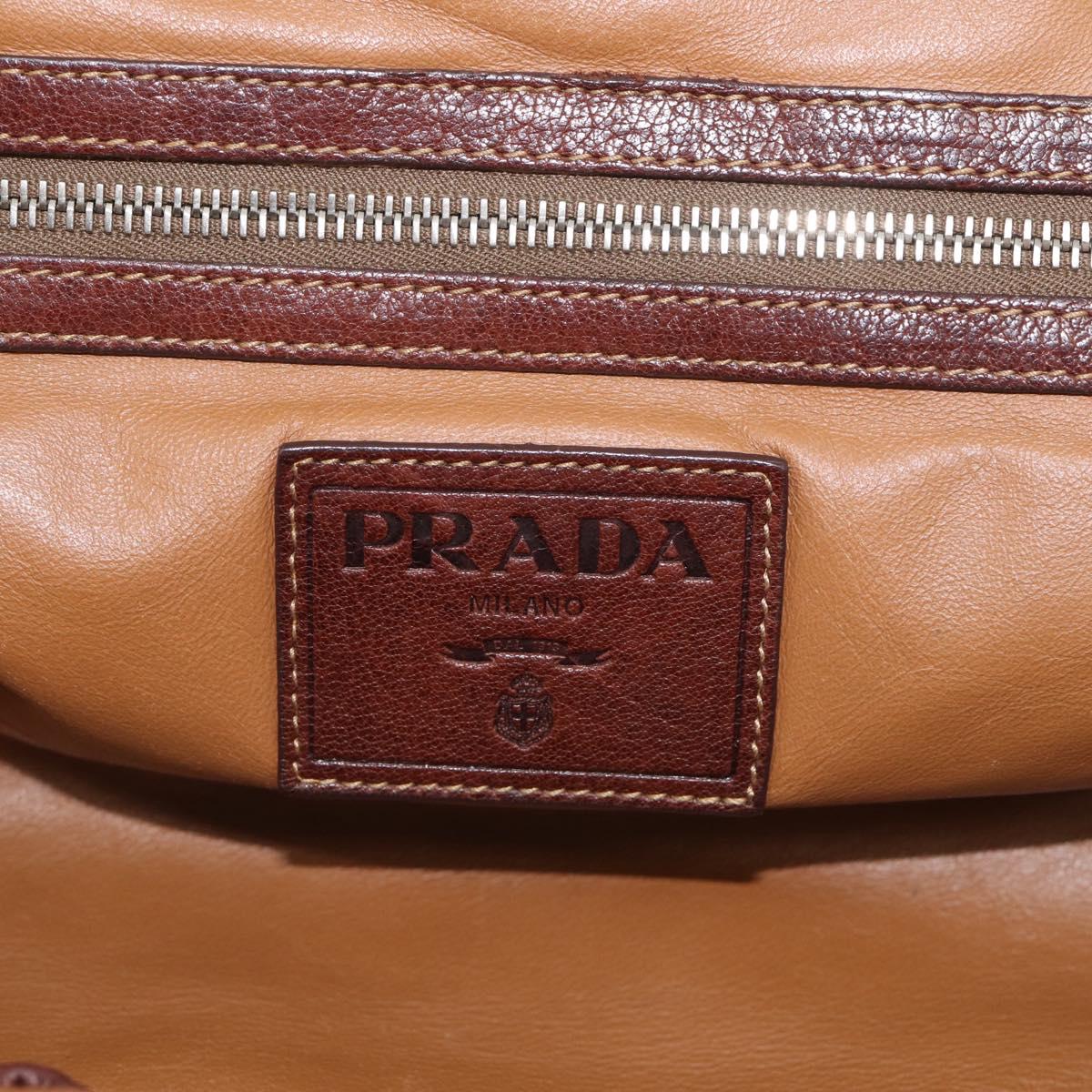 PRADA Tote Bag Leather Brown Silver Auth 211514V