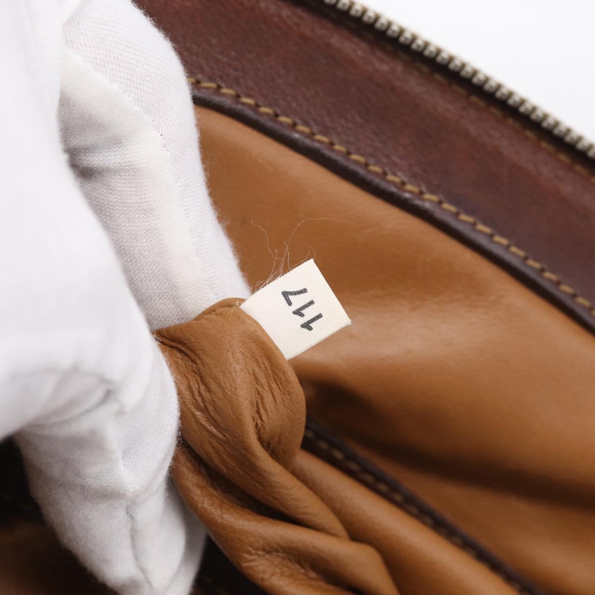 PRADA Tote Bag Leather Brown Silver Auth 211514V