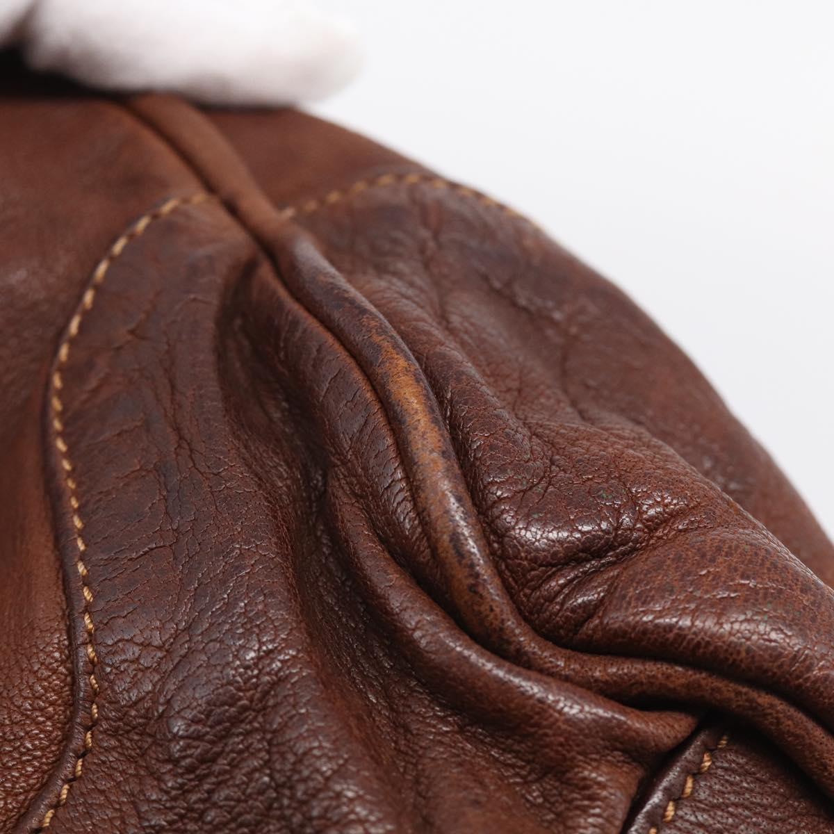 PRADA Tote Bag Leather Brown Silver Auth 211514V