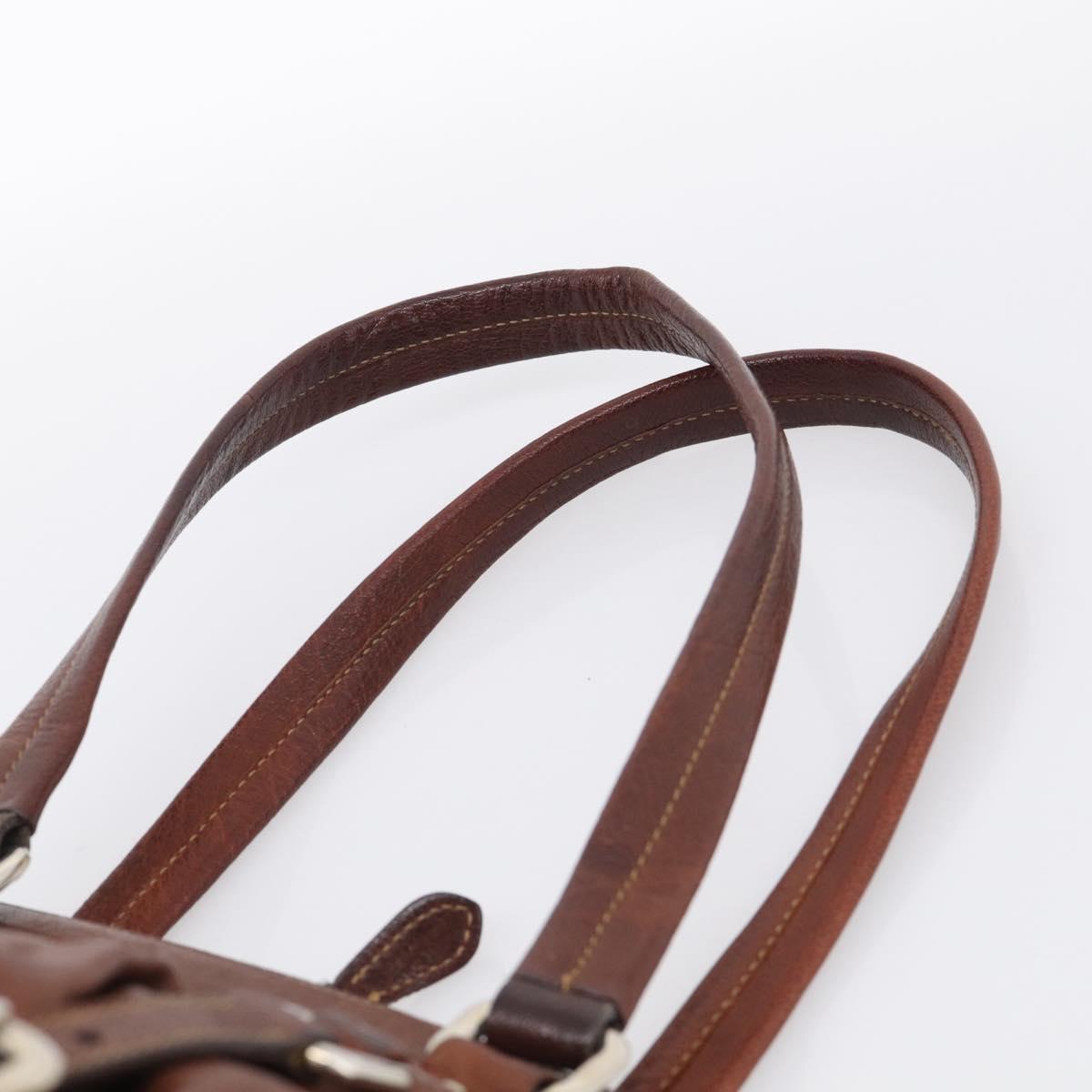 PRADA Tote Bag Leather Brown Silver Auth 211514V