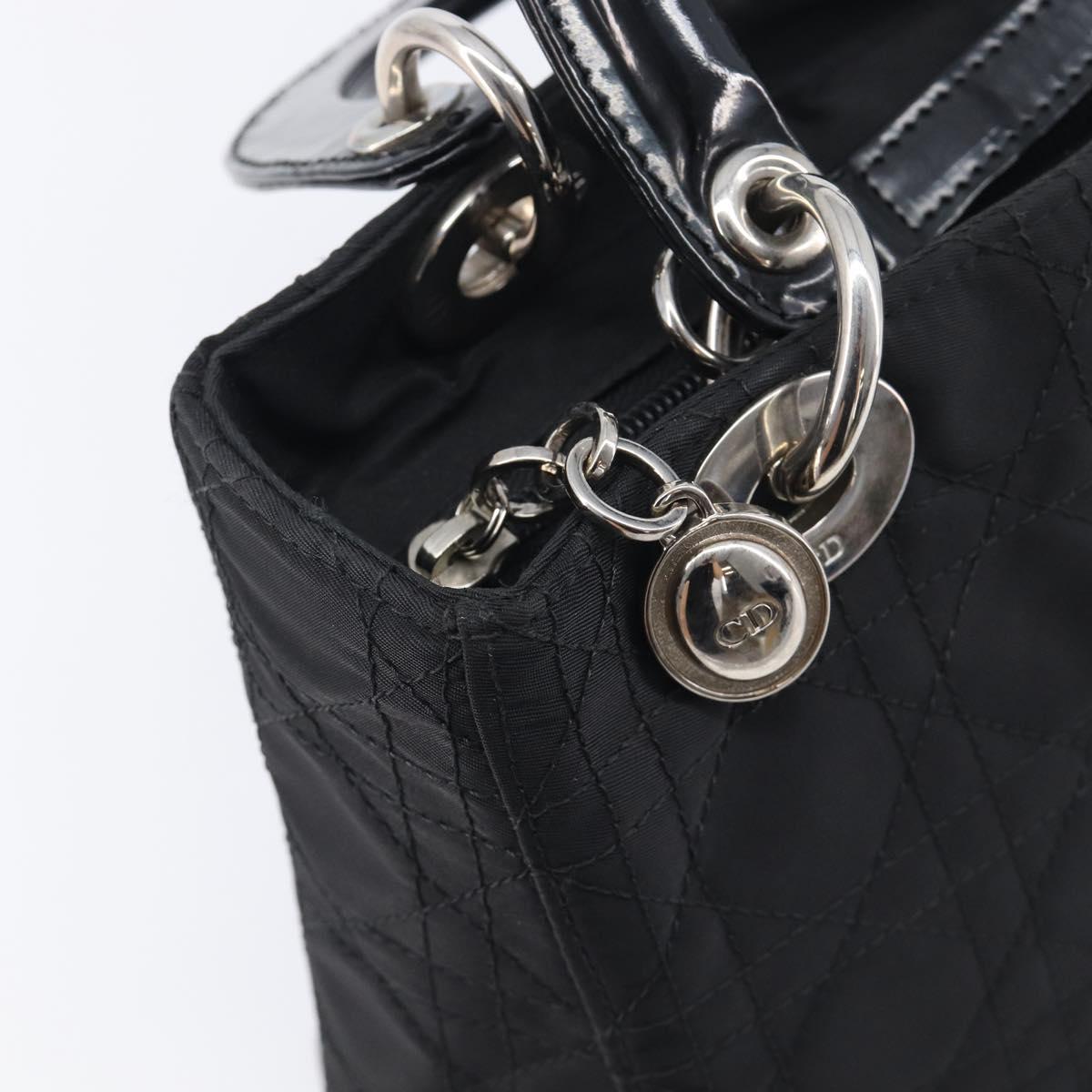 Christian Dior Canage Lady Dior Hand Bag Nylon 2way Black Silver Auth 211516V