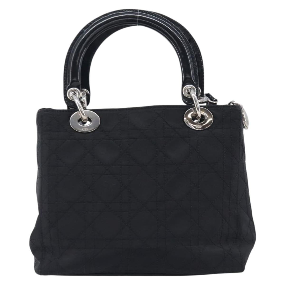 Christian Dior Canage Lady Dior Hand Bag Nylon 2way Black Silver Auth 211516V