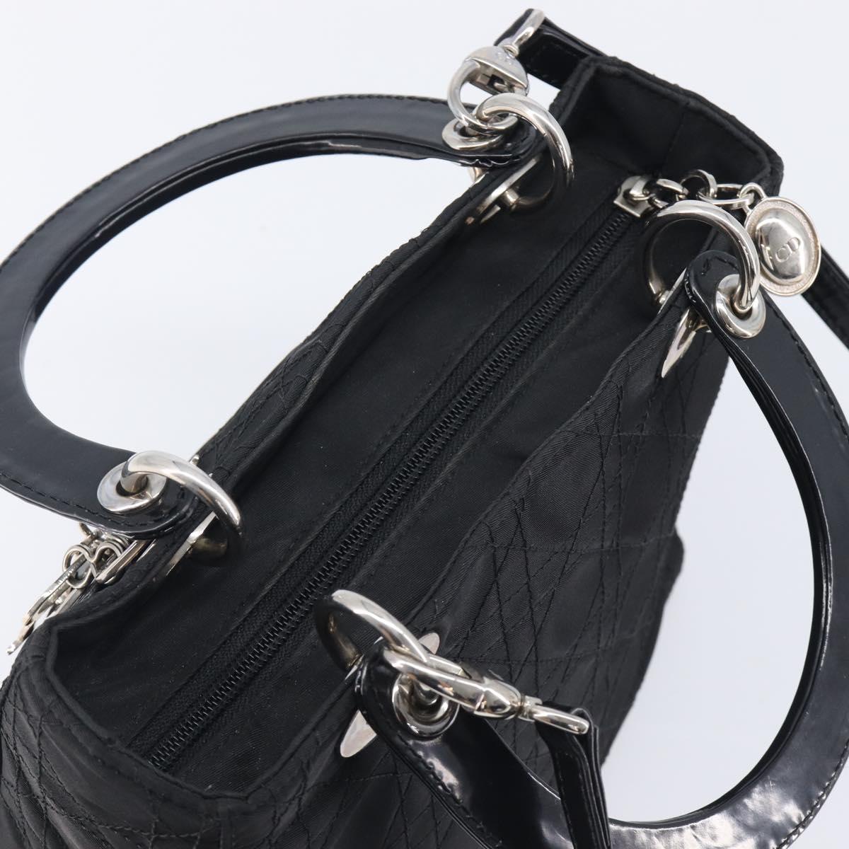 Christian Dior Canage Lady Dior Hand Bag Nylon 2way Black Silver Auth 211516V