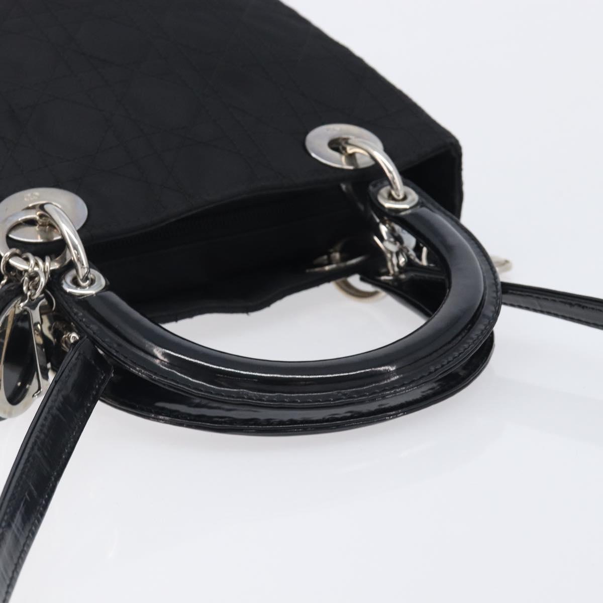 Christian Dior Canage Lady Dior Hand Bag Nylon 2way Black Silver Auth 211516V