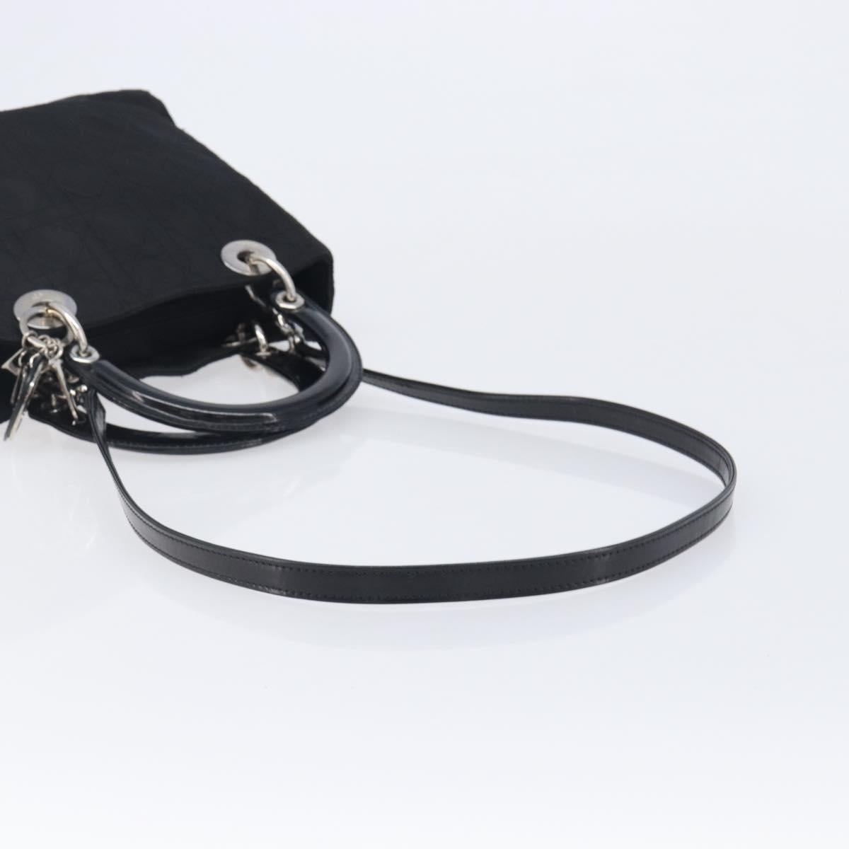 Christian Dior Canage Lady Dior Hand Bag Nylon 2way Black Silver Auth 211516V