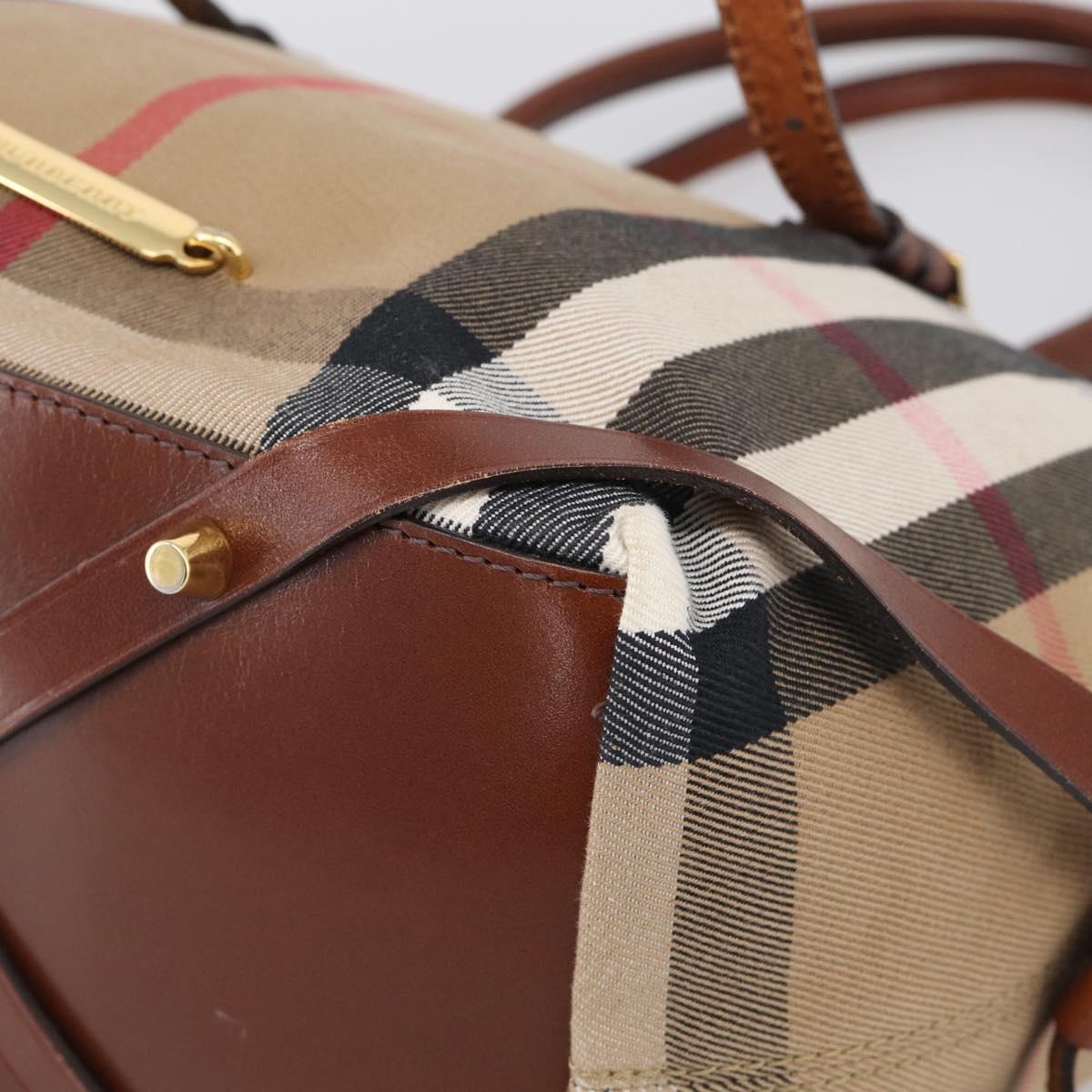 BURBERRY Nova Check Tote Bag Canvas Beige Gold Tone Auth 211518V