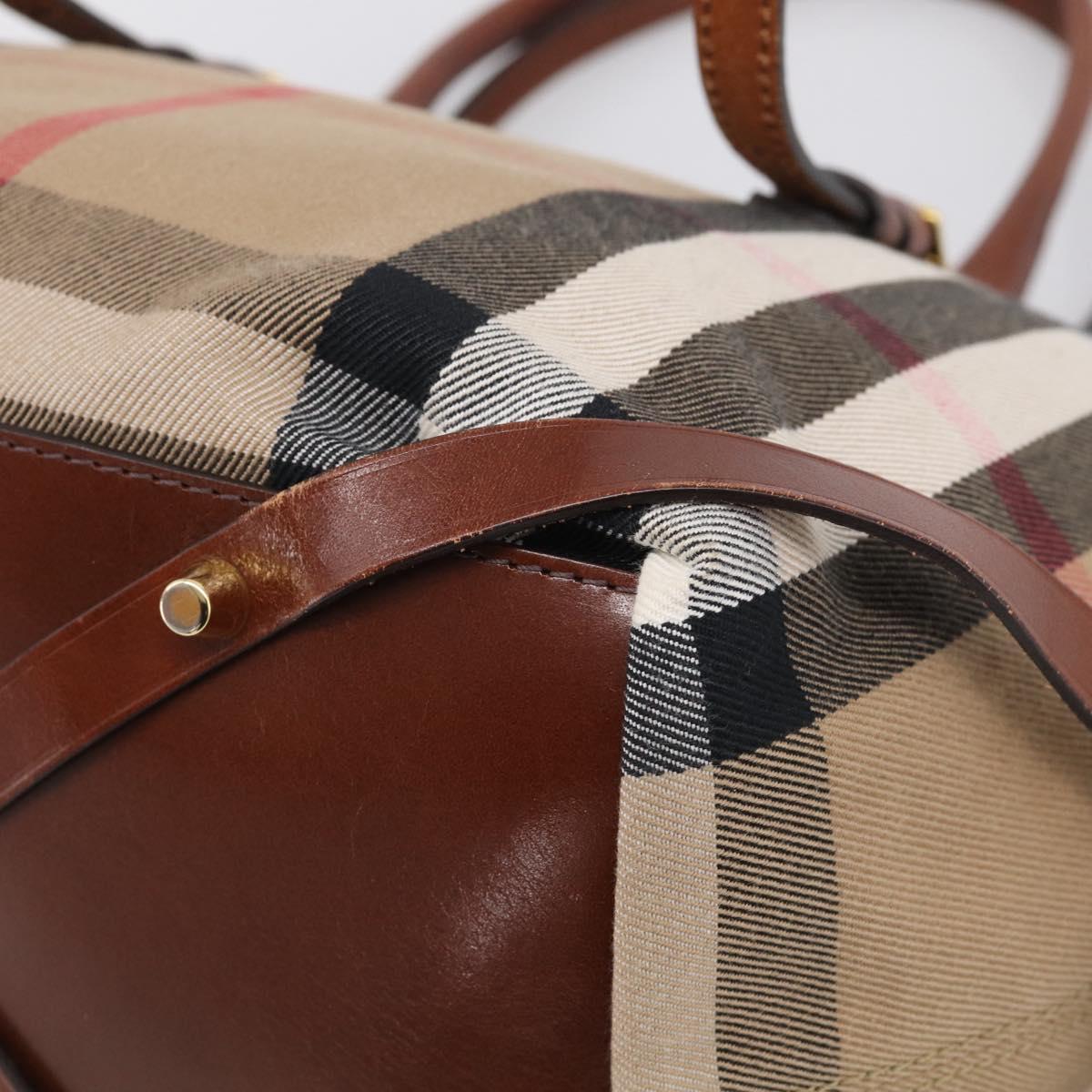 BURBERRY Nova Check Tote Bag Canvas Beige Gold Tone Auth 211518V