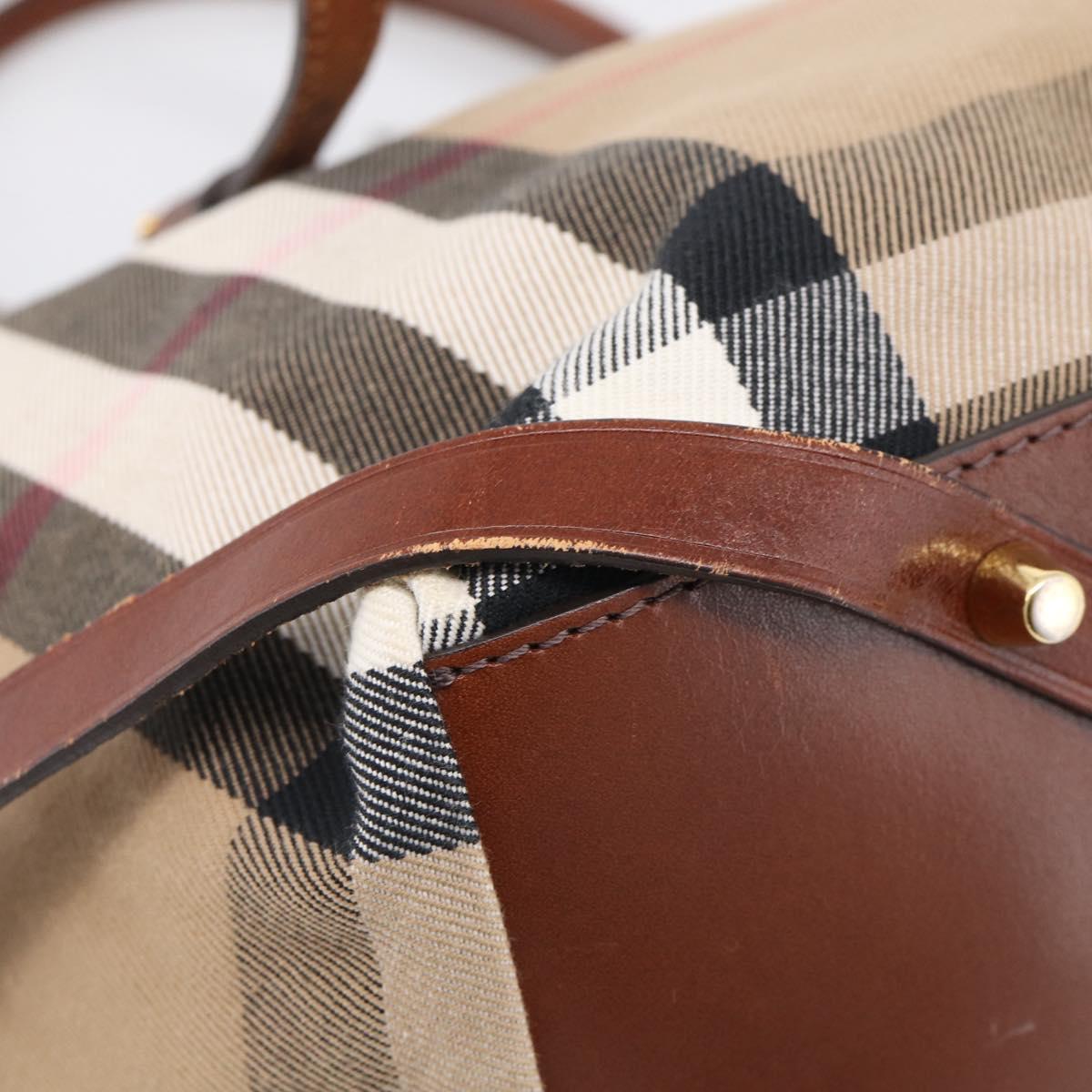 BURBERRY Nova Check Tote Bag Canvas Beige Gold Tone Auth 211518V