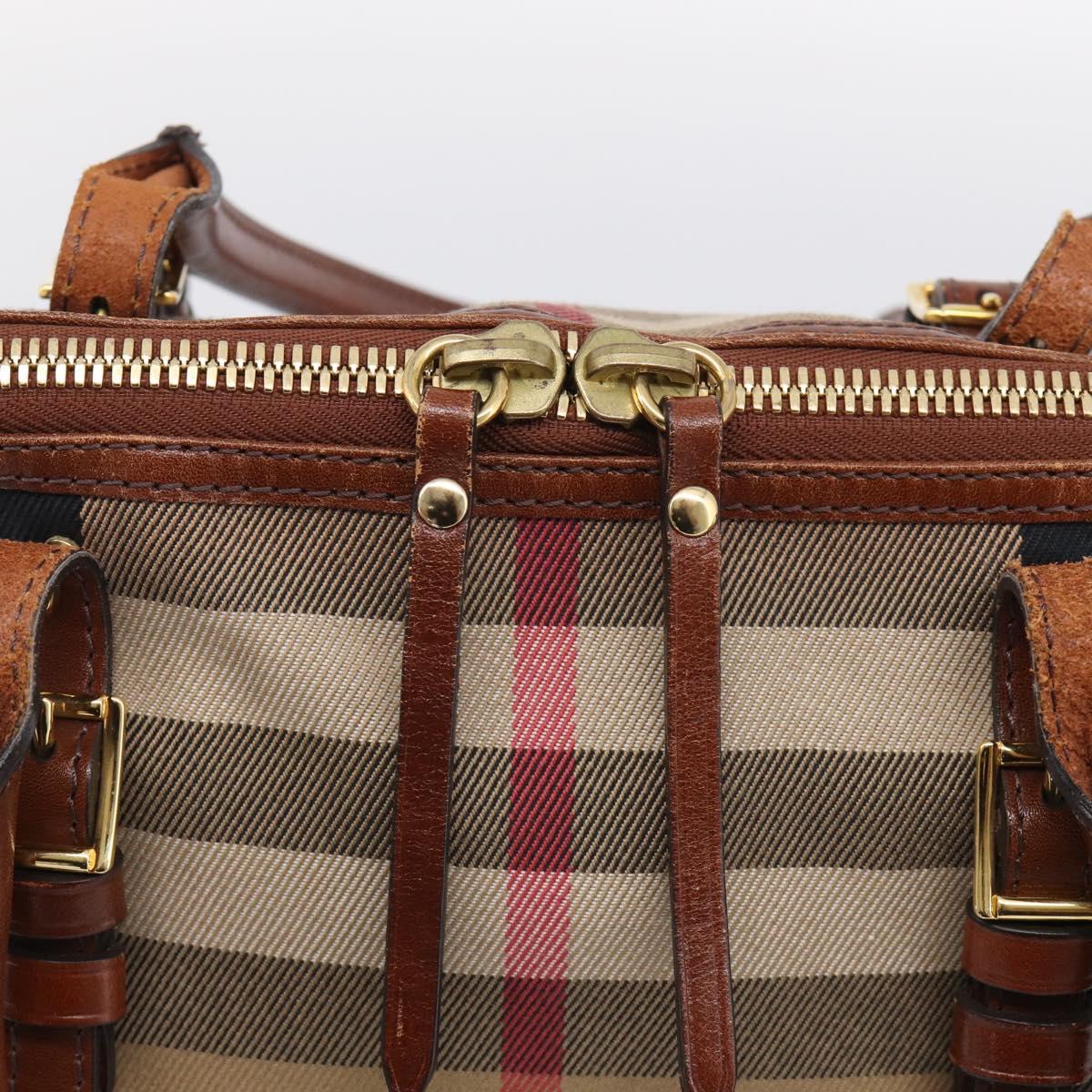 BURBERRY Nova Check Tote Bag Canvas Beige Gold Tone Auth 211518V
