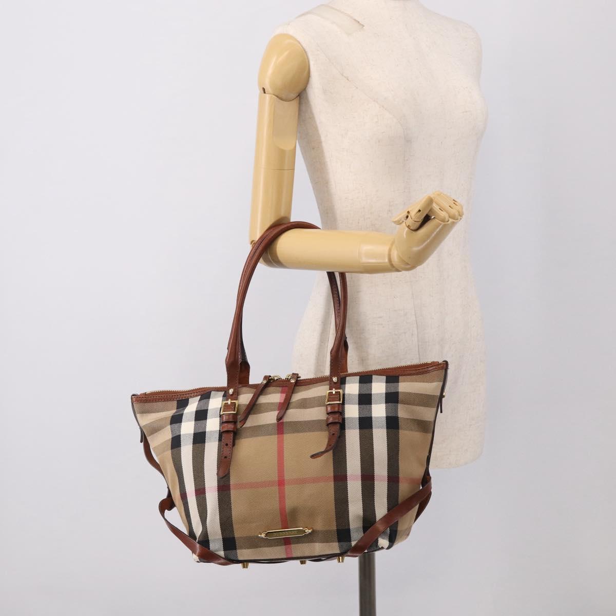 BURBERRY Nova Check Tote Bag Canvas Beige Gold Tone Auth 211518V