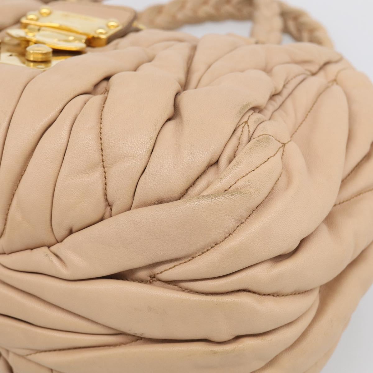 Miu Miu Matelasse Hand Bag Leather 2way Beige Gold Tone Auth 211519V