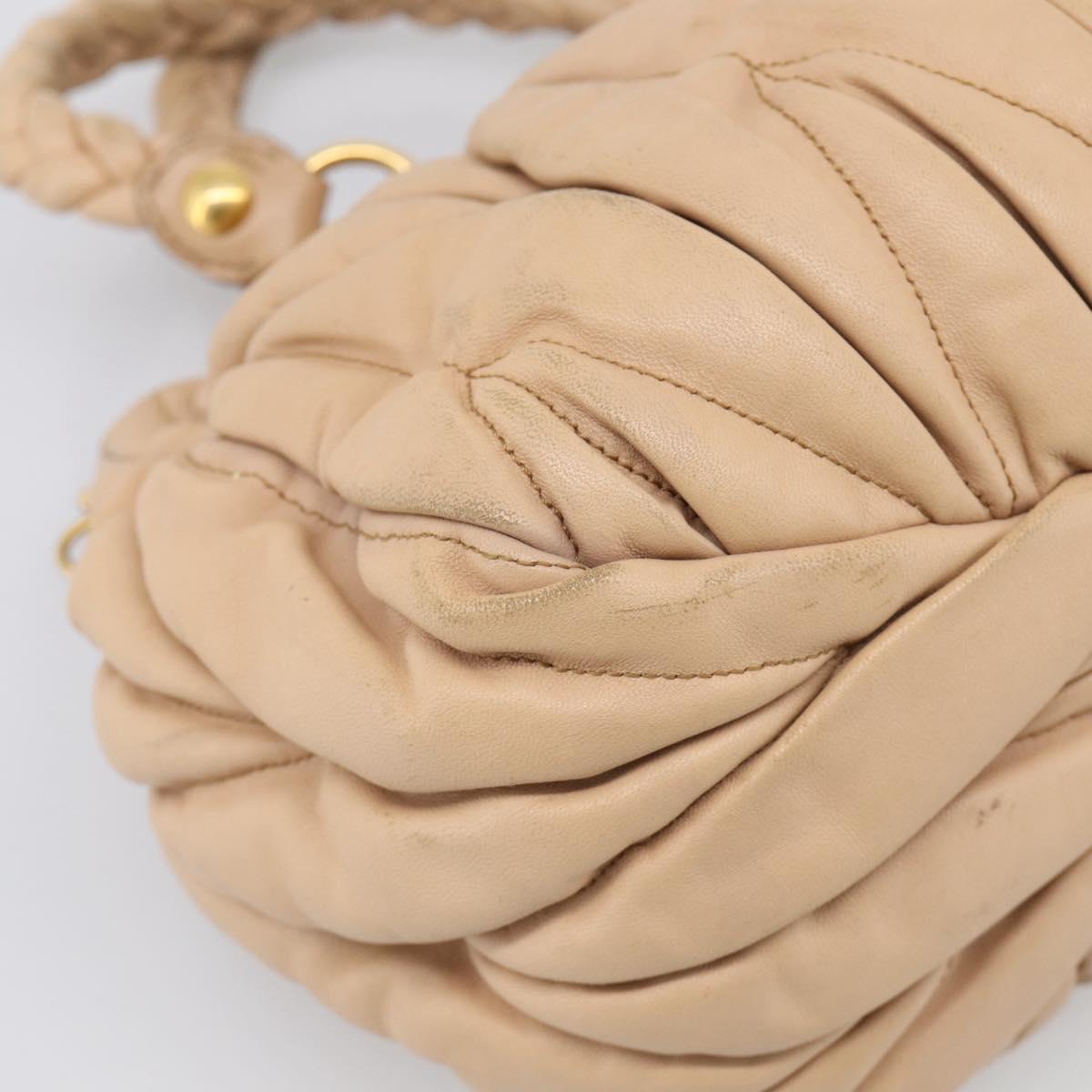 Miu Miu Matelasse Hand Bag Leather 2way Beige Gold Tone Auth 211519V