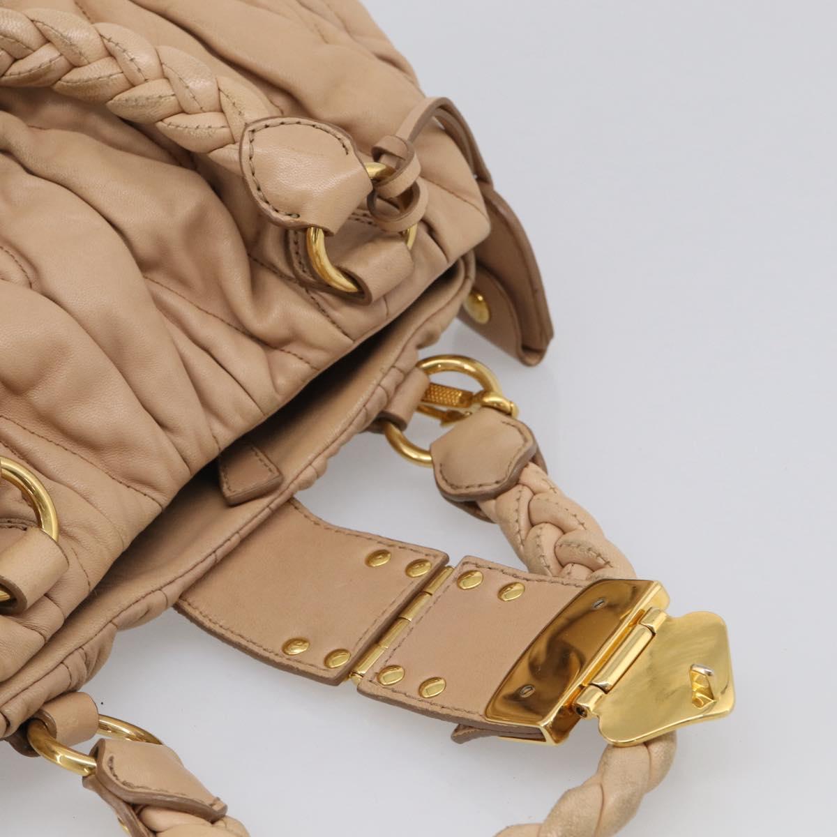 Miu Miu Matelasse Hand Bag Leather 2way Beige Gold Tone Auth 211519V
