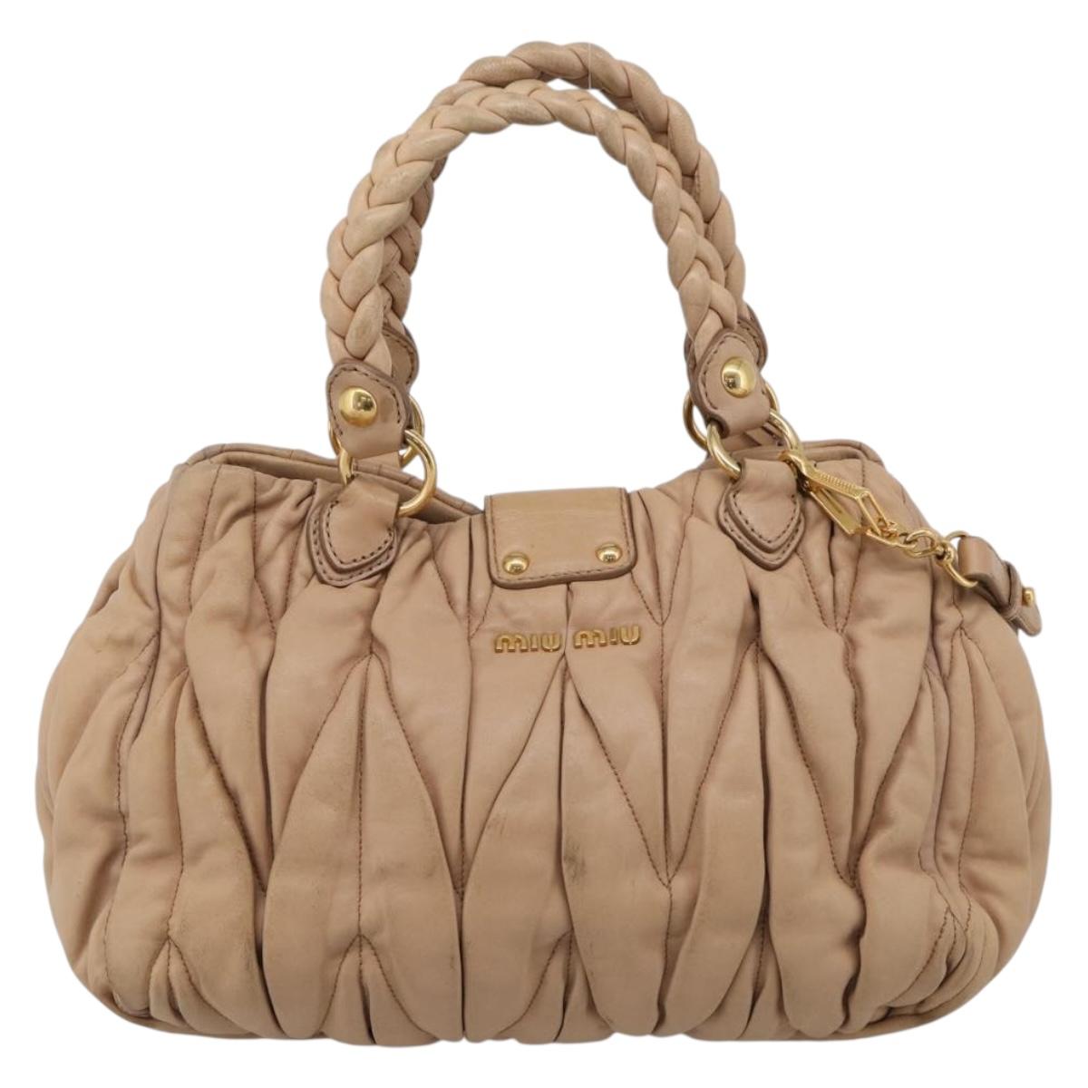 Miu Miu Matelasse Hand Bag Leather 2way Beige Gold Tone Auth 211519V