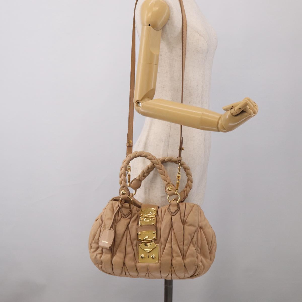 Miu Miu Matelasse Hand Bag Leather 2way Beige Gold Tone Auth 211519V