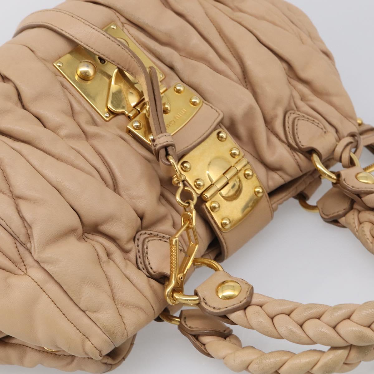 Miu Miu Matelasse Hand Bag Leather 2way Beige Gold Tone Auth 211519V