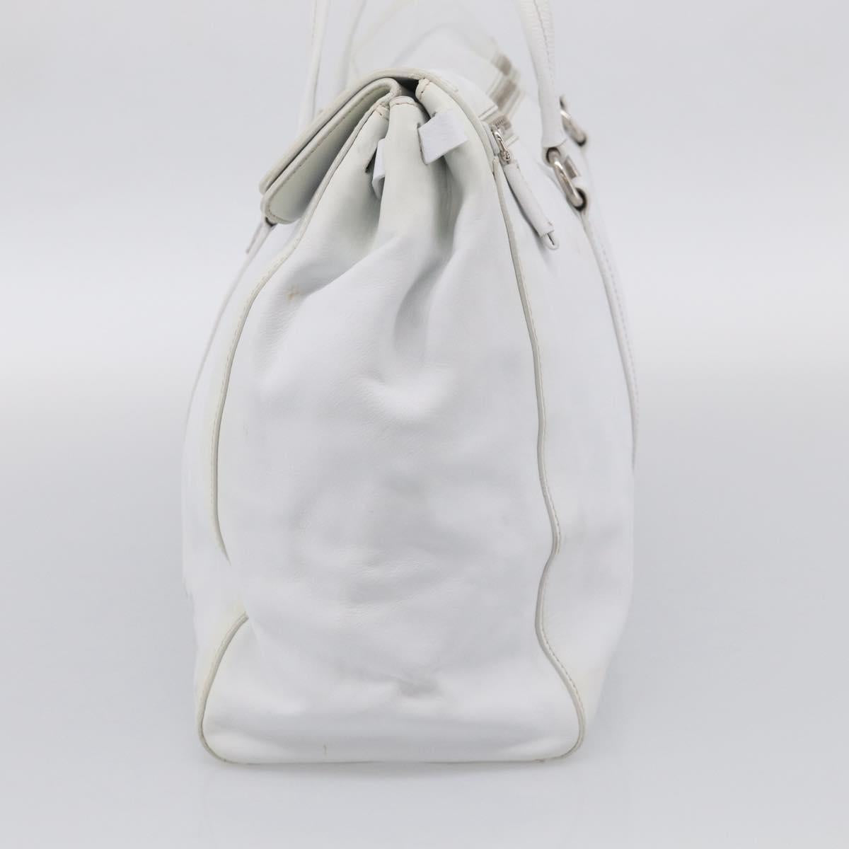 PRADA Tote Bag Leather White Silver Auth 211540A