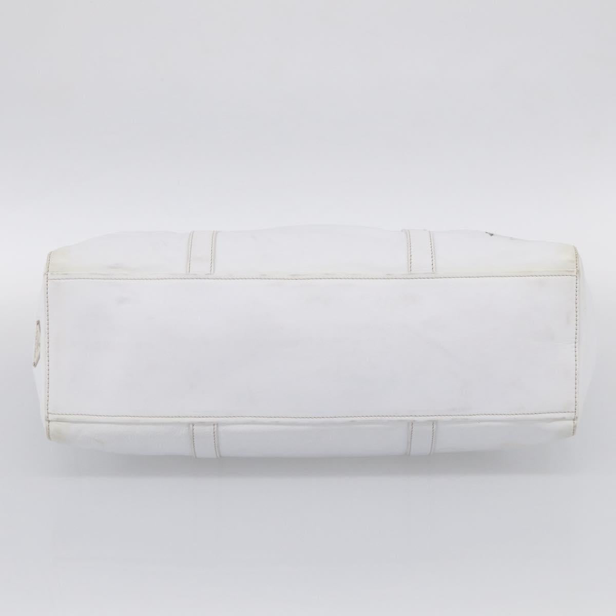 PRADA Tote Bag Leather White Silver Auth 211540A