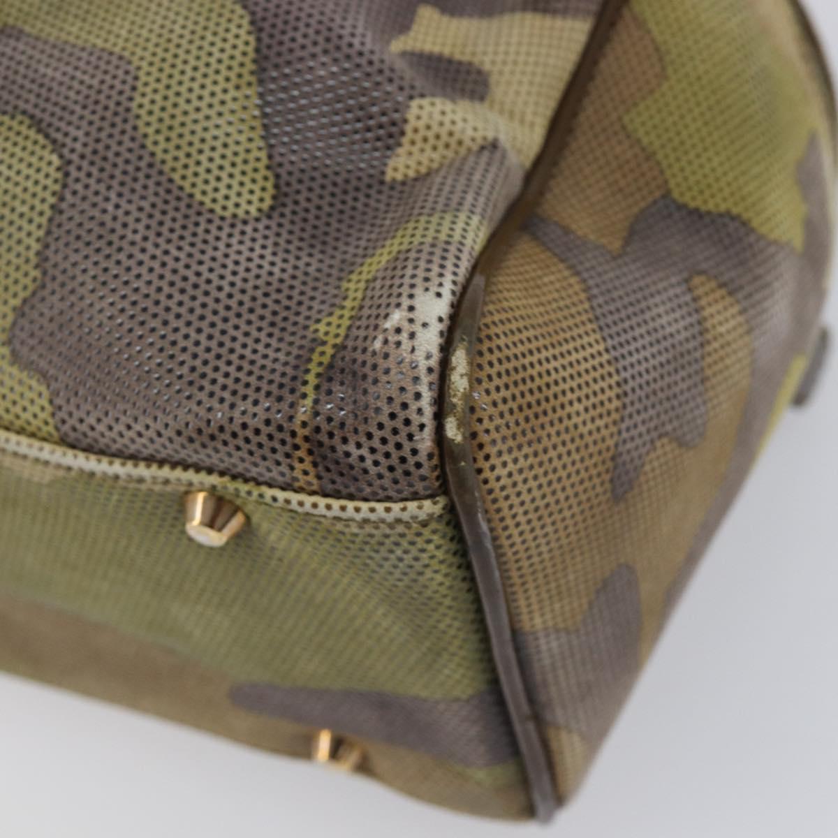 Christian Dior Boston Bag Leather Green Gold Tone Auth 211541A
