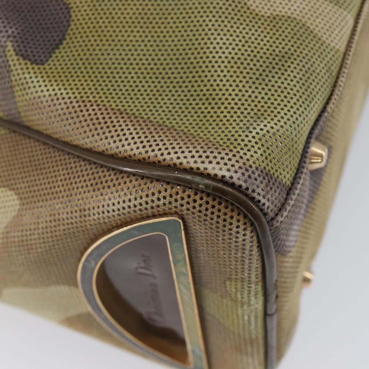 Christian Dior Boston Bag Leather Green Gold Tone Auth 211541A