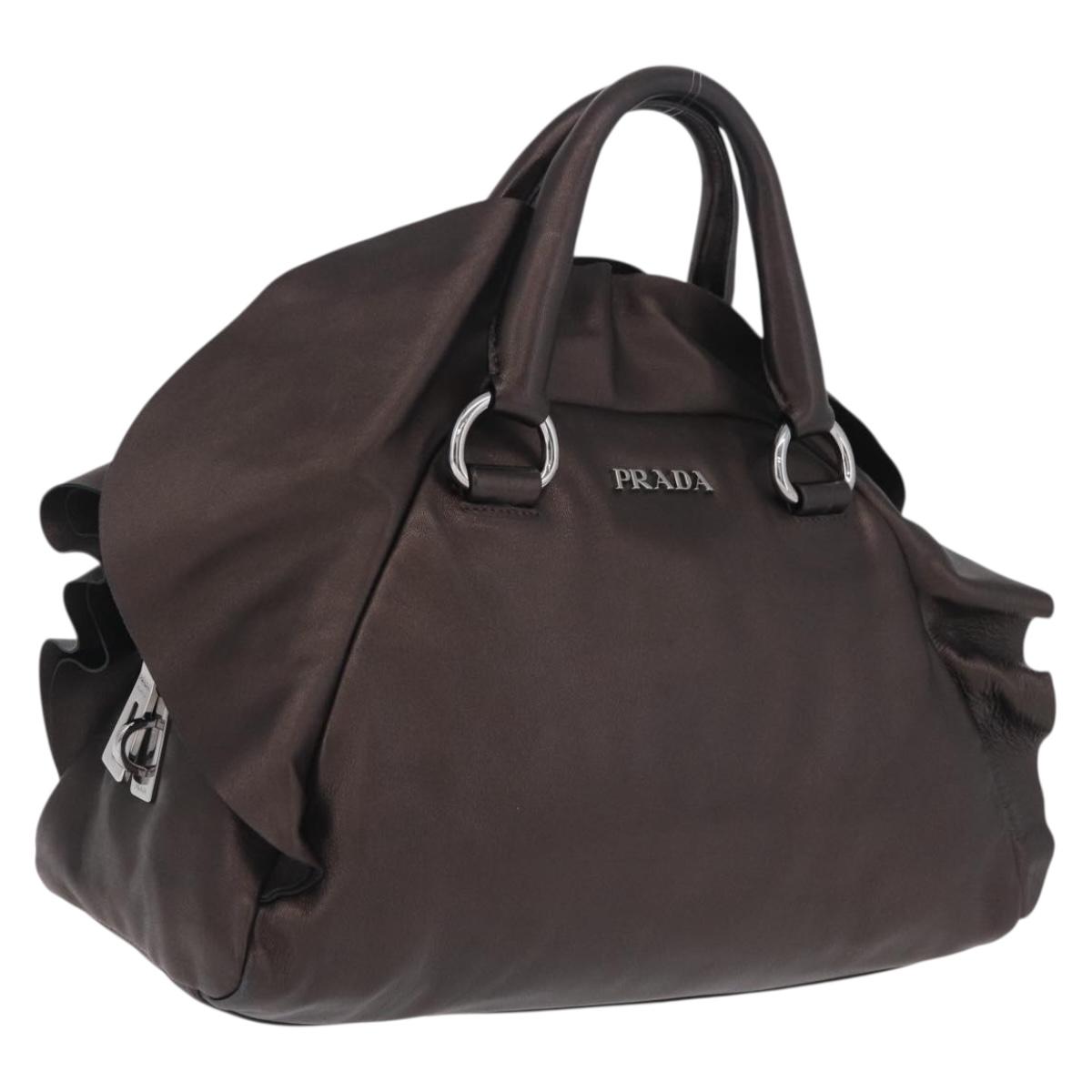 PRADA Hand Bag Leather Bronze Silver Auth 211549V