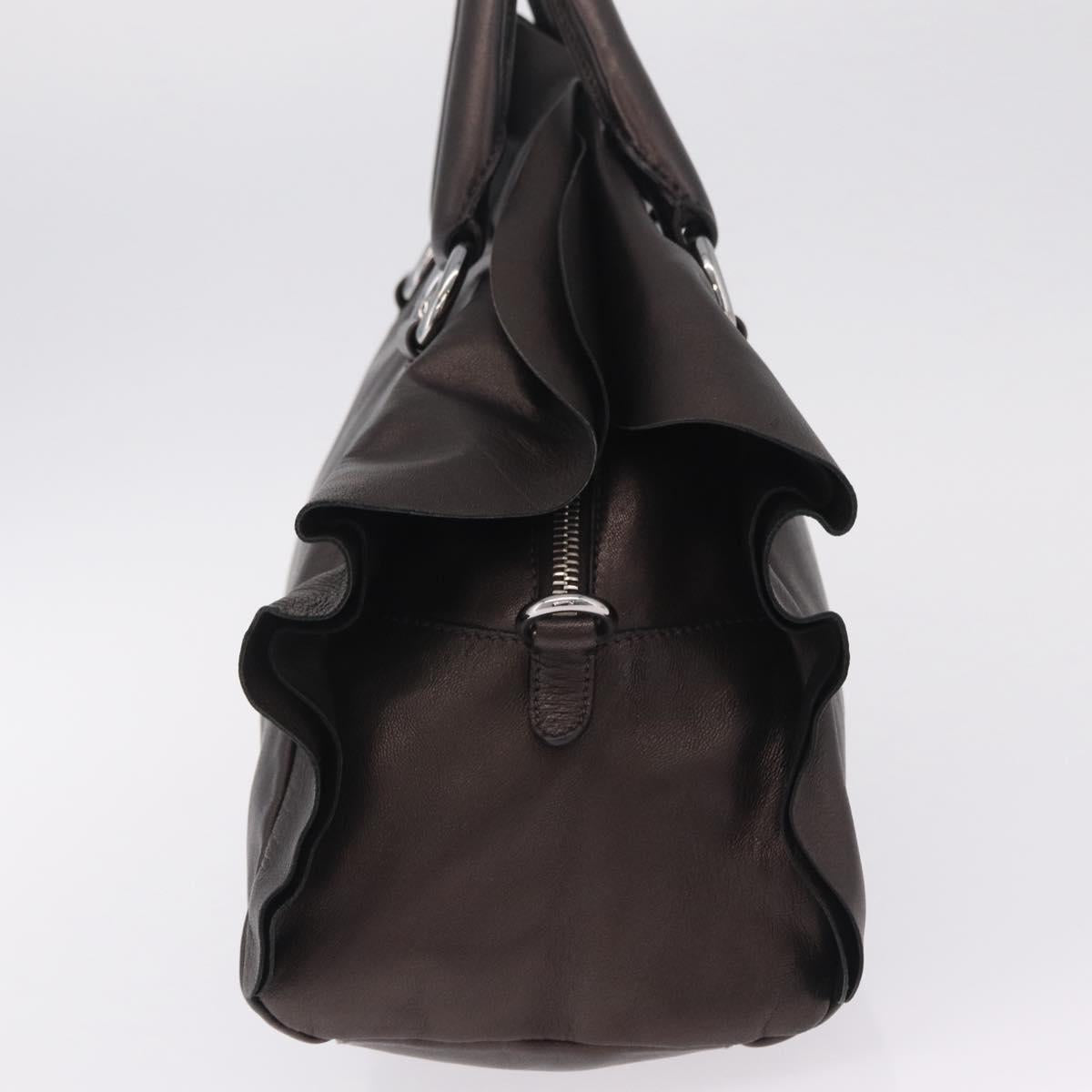 PRADA Hand Bag Leather Bronze Silver Auth 211549V