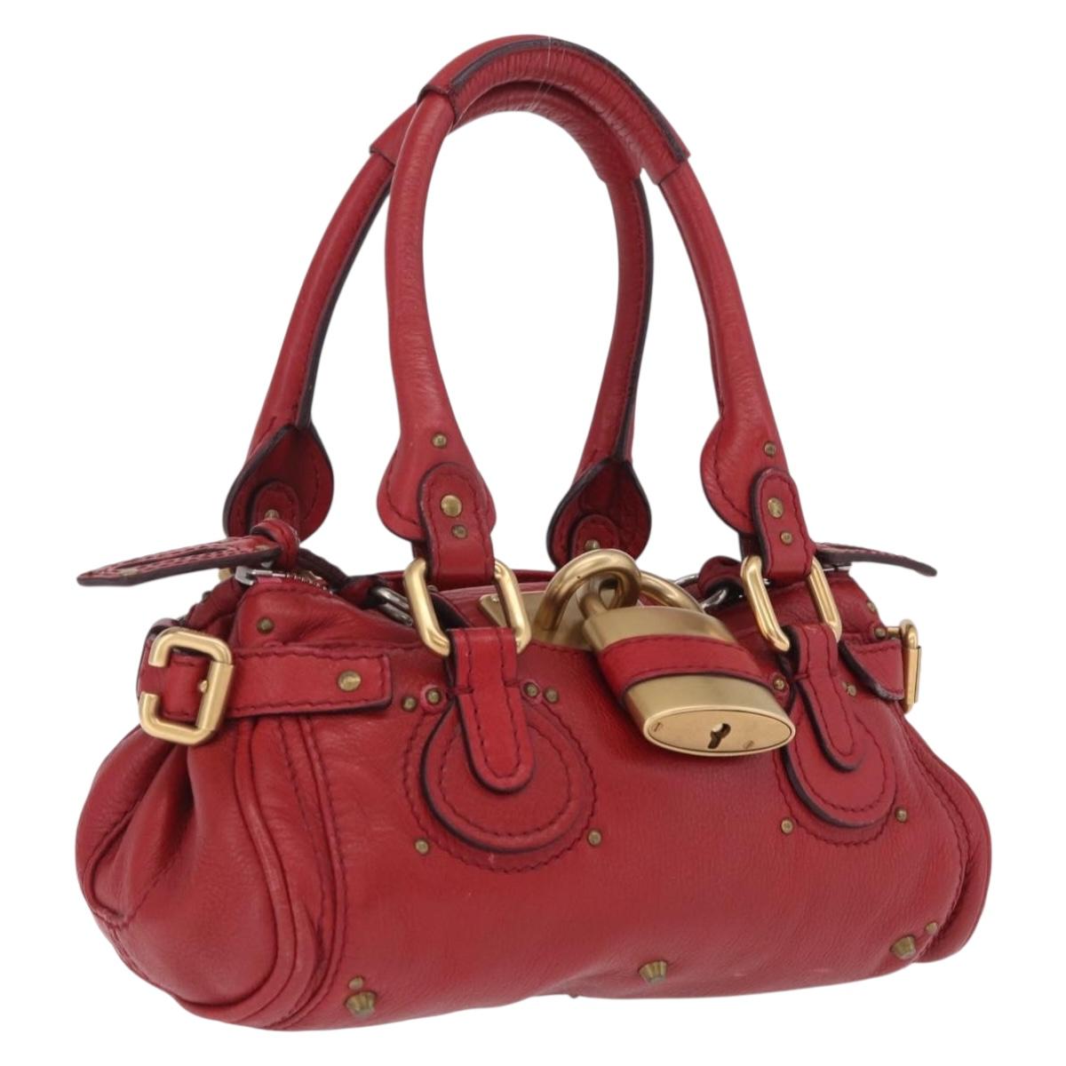 Chloe Paddington Hand Bag Leather Red Gold Tone Auth 211551V