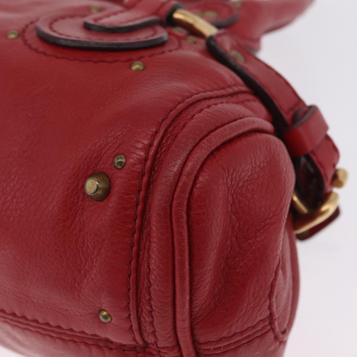 Chloe Paddington Hand Bag Leather Red Gold Tone Auth 211551V