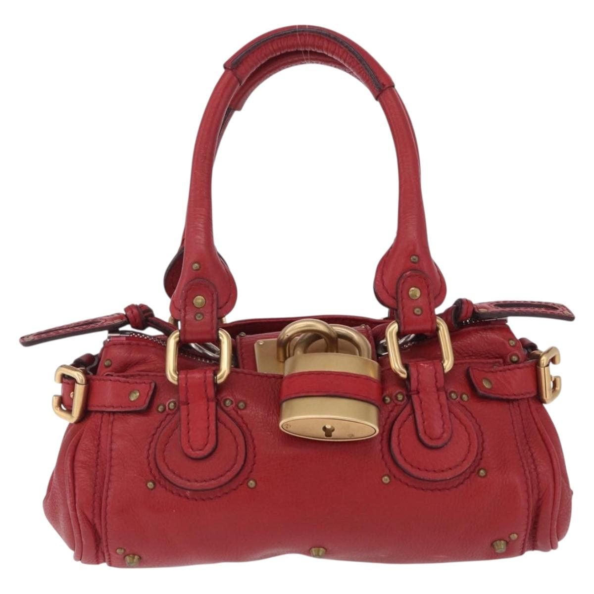 Chloe Paddington Hand Bag Leather Red Gold Tone Auth 211551V