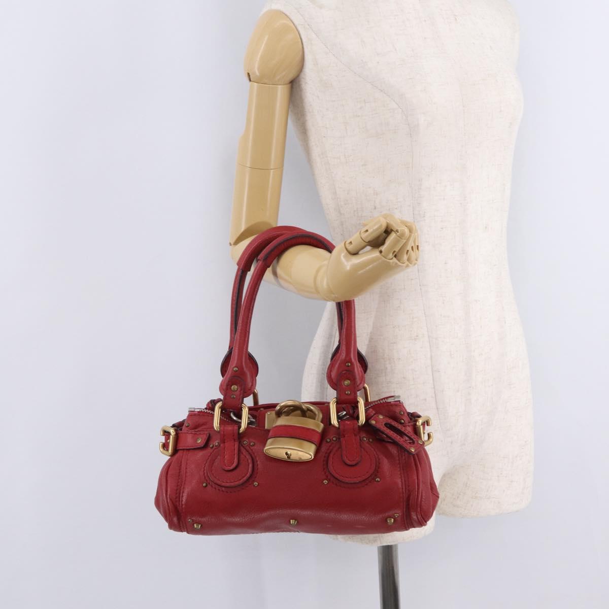 Chloe Paddington Hand Bag Leather Red Gold Tone Auth 211551V