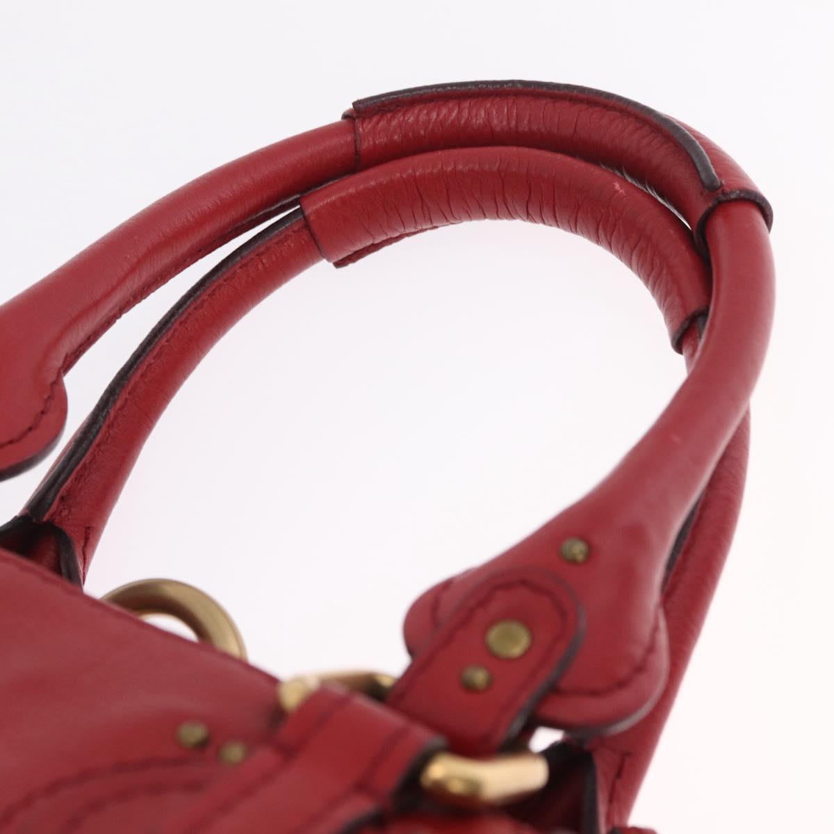 Chloe Paddington Hand Bag Leather Red Gold Tone Auth 211551V