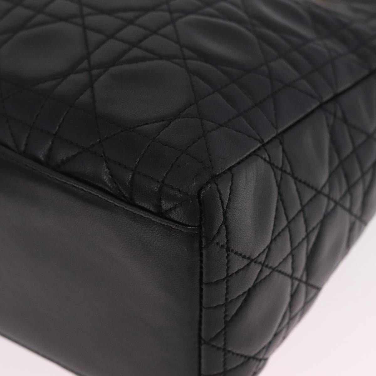 Christian Dior Canage Lady Dior Hand Bag Lamb Skin 2way Black Gold Auth 211553V