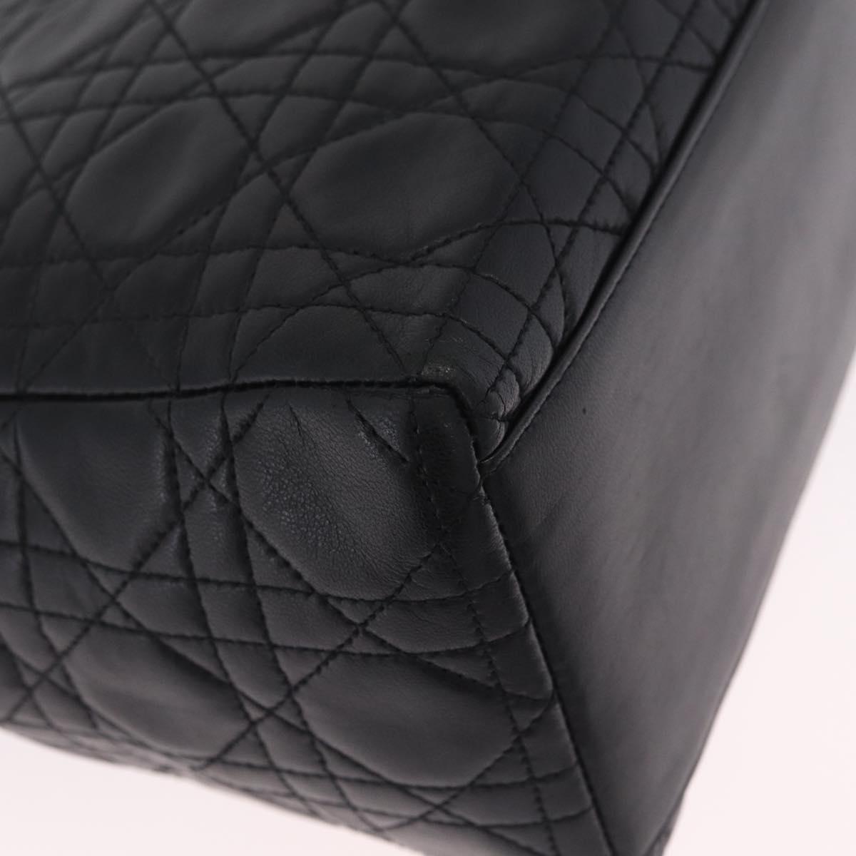 Christian Dior Canage Lady Dior Hand Bag Lamb Skin 2way Black Gold Auth 211553V