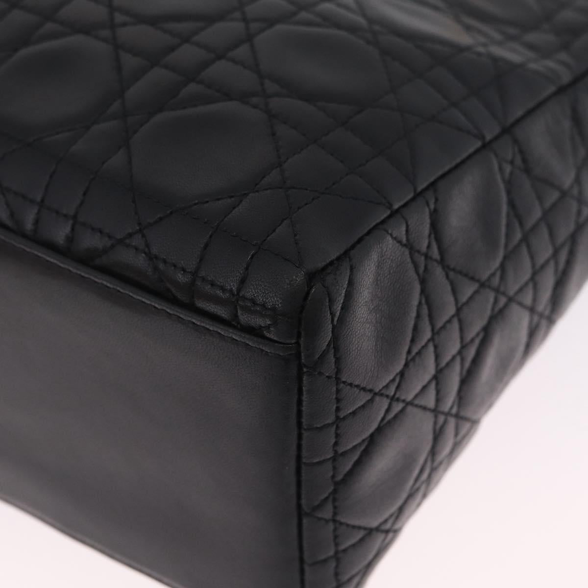 Christian Dior Canage Lady Dior Hand Bag Lamb Skin 2way Black Gold Auth 211553V