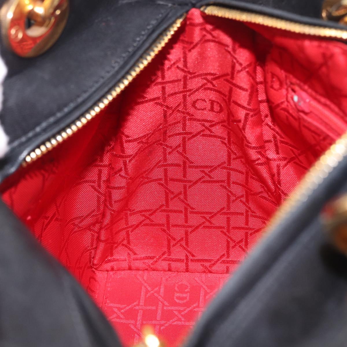 Christian Dior Canage Lady Dior Hand Bag Lamb Skin 2way Black Gold Auth 211553V