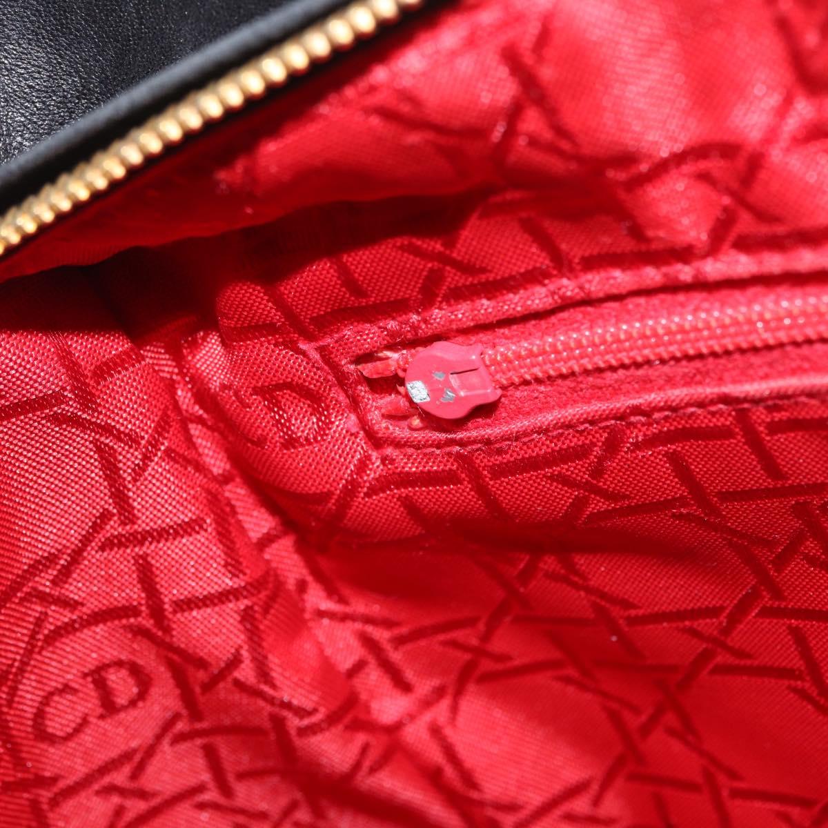 Christian Dior Canage Lady Dior Hand Bag Lamb Skin 2way Black Gold Auth 211553V