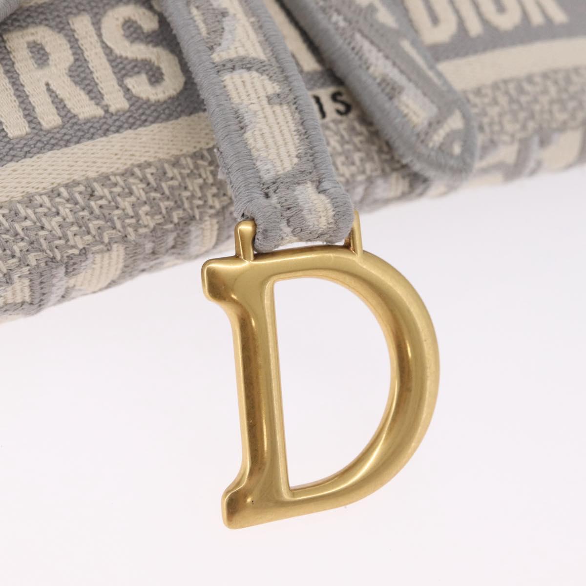 Christian Dior Trotter Canvas saddle Body Bag Gray Gold Tone Auth 211556V