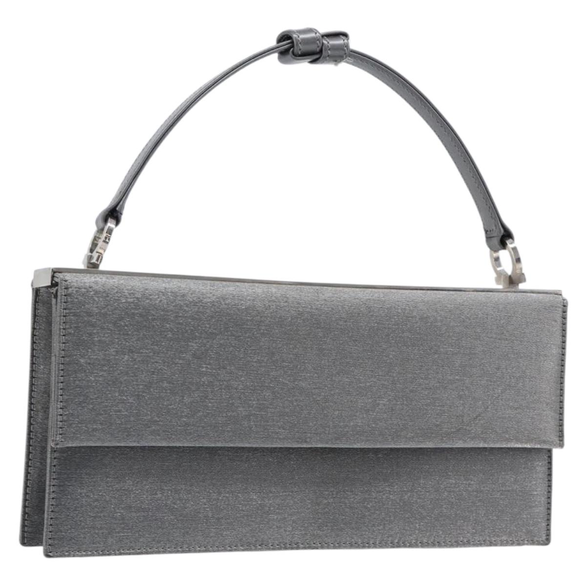 Salvatore Ferragamo Gancini Hand Bag Satin Gray Silver Auth 211597A