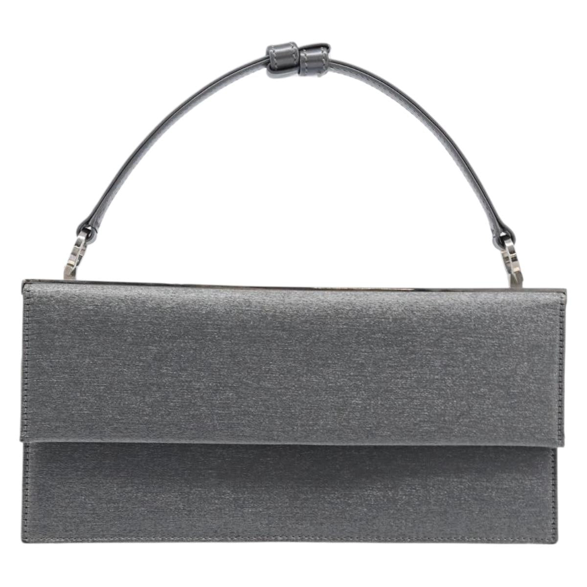 Salvatore Ferragamo Gancini Hand Bag Satin Gray Silver Auth 211597A