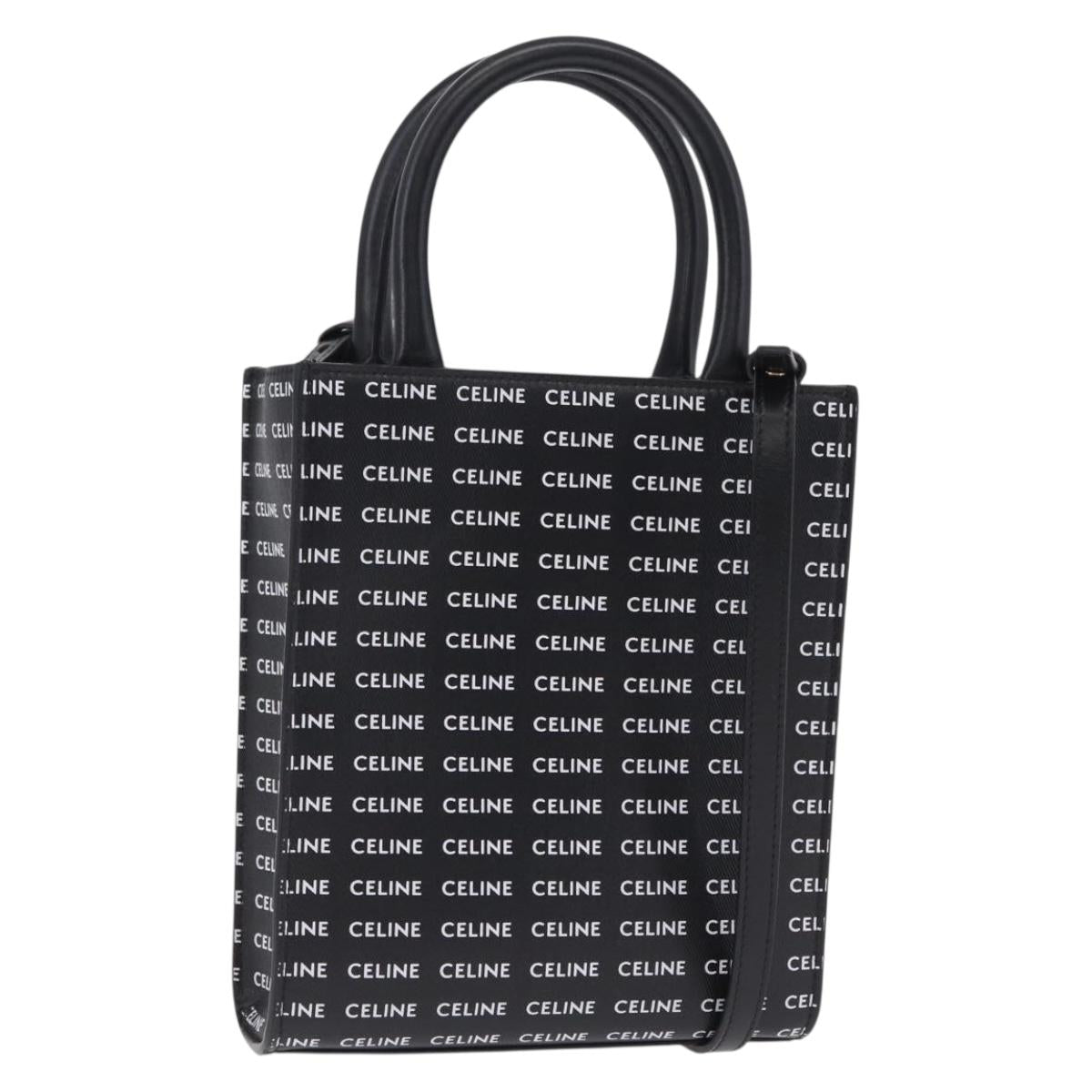 CELINE Mini Vertical Cabas Hand Bag PVC 2way Black Gold Auth 211607M