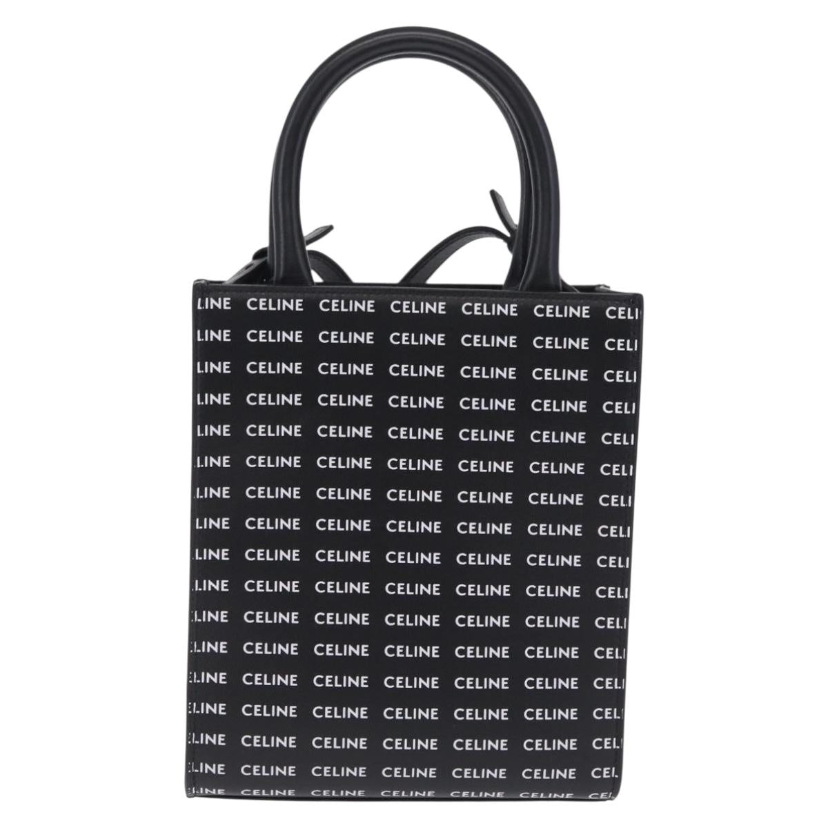 CELINE Mini Vertical Cabas Hand Bag PVC 2way Black Gold Auth 211607M