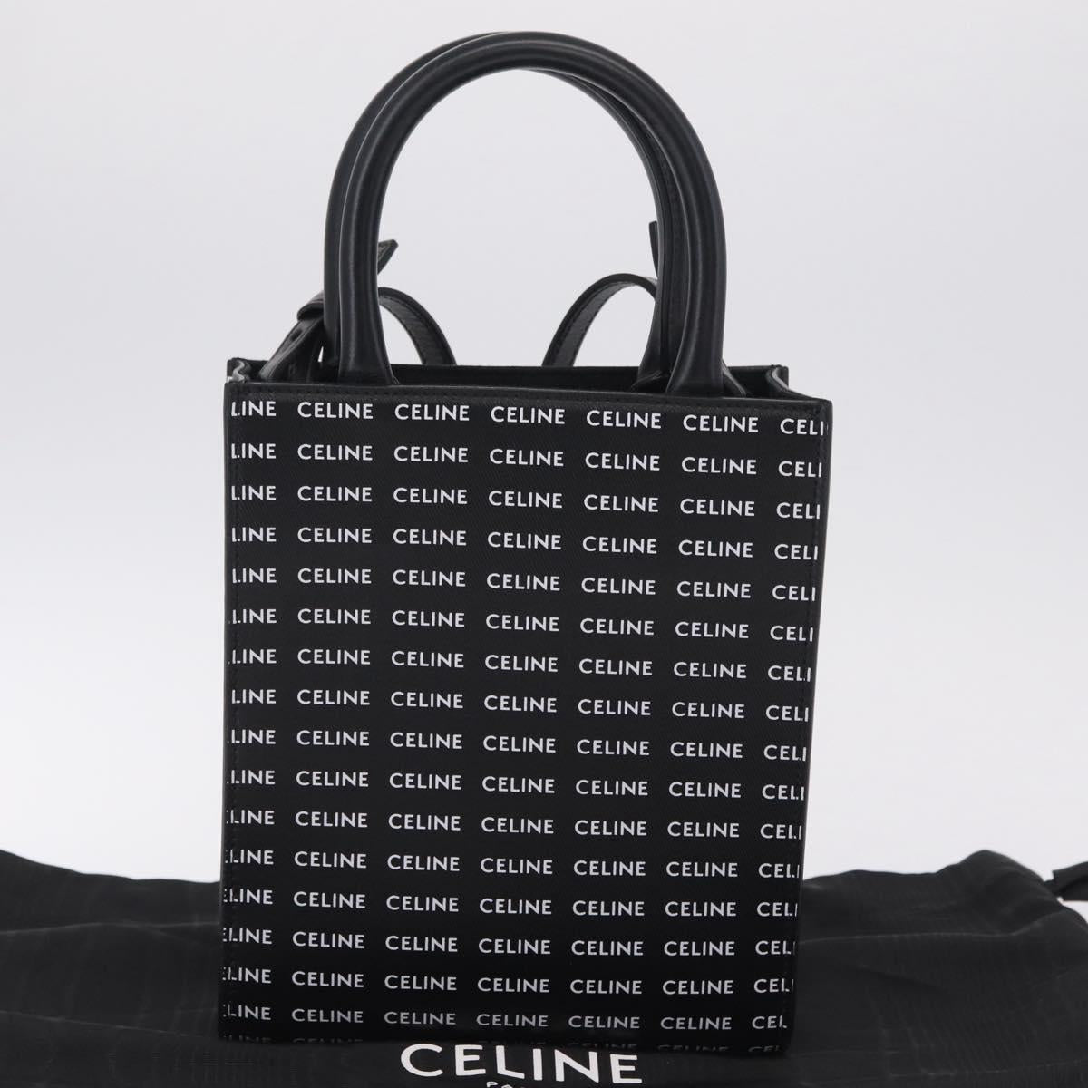 CELINE Mini Vertical Cabas Hand Bag PVC 2way Black Gold Auth 211607M