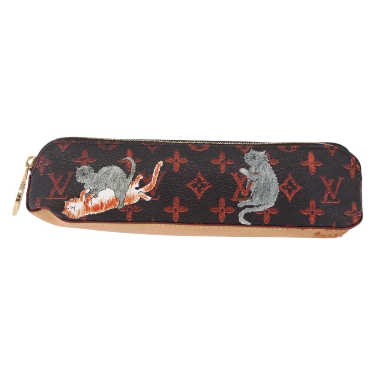 LOUIS VUITTON Catgram Trousse Elizabeth Pen Case Brown GI0357 LV Auth 211622