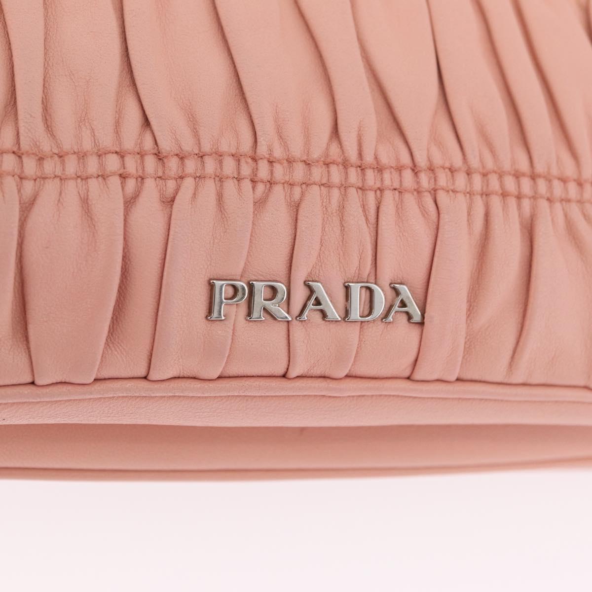 PRADA Gathered Chain Shoulder Bag Leather Pink Silver Auth 211648V