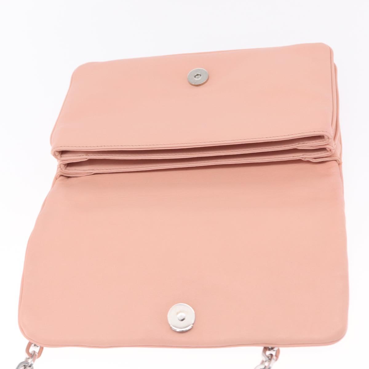 PRADA Gathered Chain Shoulder Bag Leather Pink Silver Auth 211648V