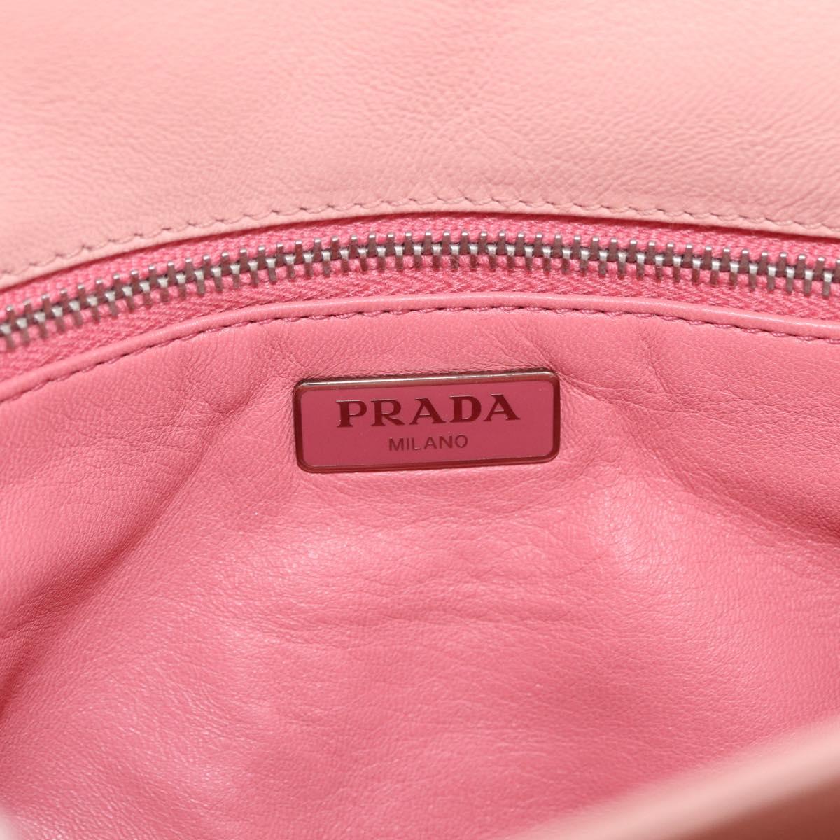 PRADA Gathered Chain Shoulder Bag Leather Pink Silver Auth 211648V