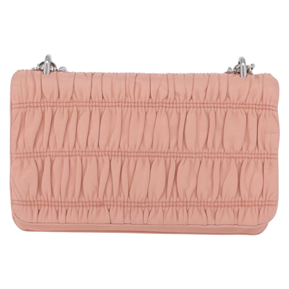 PRADA Gathered Chain Shoulder Bag Leather Pink Silver Auth 211648V