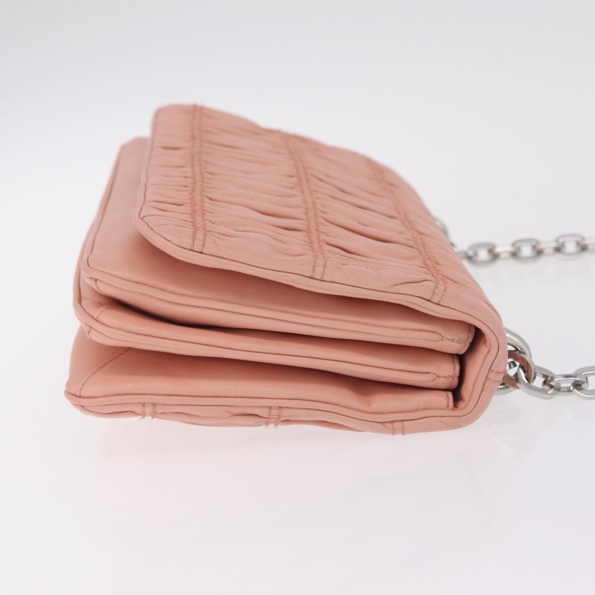 PRADA Gathered Chain Shoulder Bag Leather Pink Silver Auth 211648V